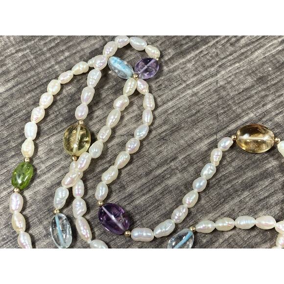 Baroque Fresh Water Rice Pearl Strand Necklace Semi Precious Stones 28.5” - Picture 9 of 9